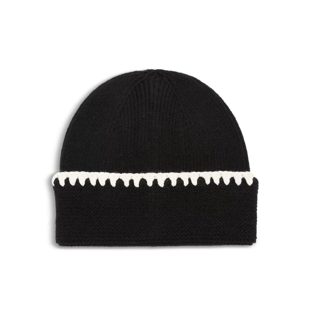 Aqua Women's Ribbed Knit Whipstitch Trim Beanie Luxury Winter Hat Black One Size